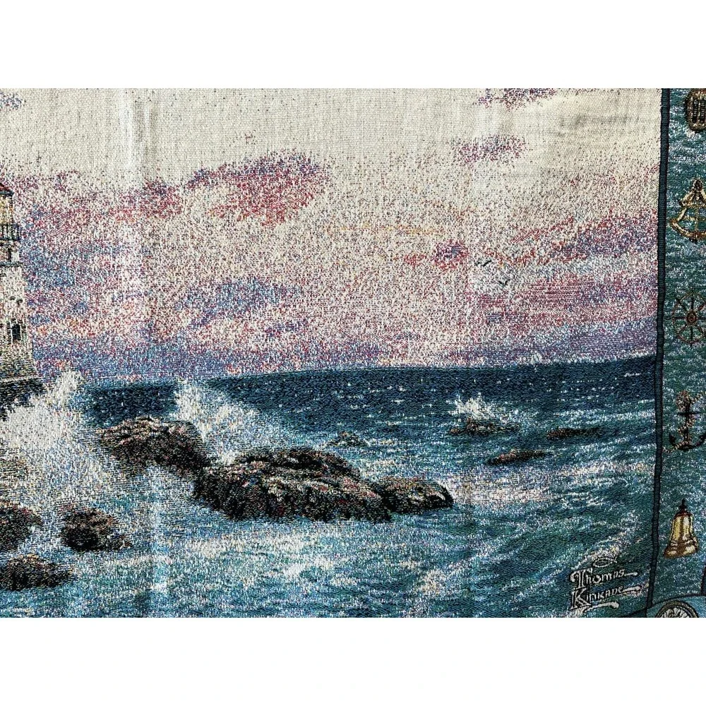 Thomas Kinkade Painter of Light Lighthouse Tapestry Throw Blanket Made in USA
